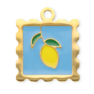 Breloques en acier Inox carr&eacute; avec citron Dor&eacute;-bleu-jaune-vert fonc&eacute;