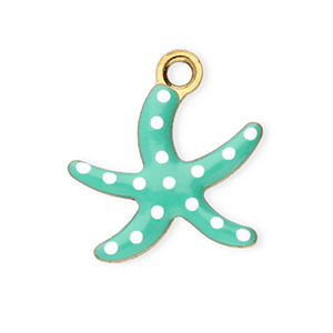Breloques en acier Inox &eacute;toile de mer Dor&eacute;-turquoise menthe-blanc