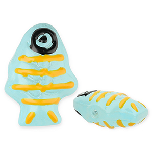 Perles en verre &agrave; la main poisson Bleu clair-jaune-noir