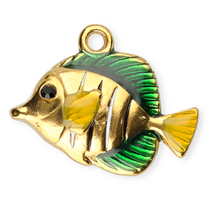 Breloques en acier Inox &eacute;maill&eacute;e poisson Dor&eacute;-vert-jaune-noir