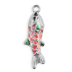 Breloques en acier Inox &eacute;maill&eacute;e poisson Argent&eacute;-violet-rose-vert