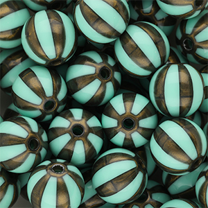 DQ&reg; Perles acryliques 12 mm avec ray&eacute;es Vert turquoise-marron dor&eacute;