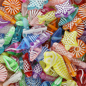 Perles acryliques vie marine Transparent multicolore-blanc