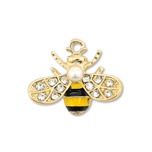 Breloques en m&eacute;tal &eacute;maill&eacute;e abeille Dor&eacute;-jaune-noir