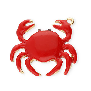 Breloques en m&eacute;tal crabe Dor&eacute;-rouge