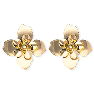 Boucles d'oreilles&nbsp;/&nbsp;puces accroche-regard fleur avec tige en acier inoxydable Dor&eacute;