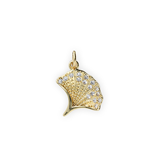 M&eacute;tal TQ laiton breloques feuille de Ginkgo avec strass Dor&eacute;-transparent