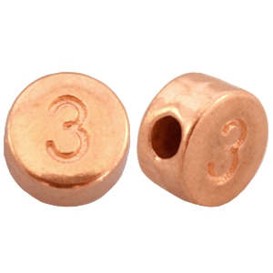 Perles chiffres en m&eacute;tal DQ 3 dor&eacute; ros&eacute; (sans nickel)