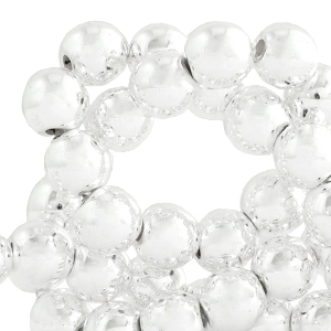 Perles h&eacute;matites rond 8mm rev&ecirc;tement m&eacute;tallique argent&eacute;