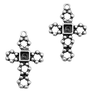 Breloques en m&eacute;tal TQ croix avec serti argent&eacute; antique