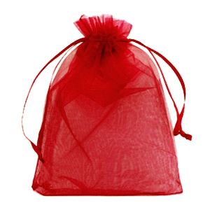 Sachet &agrave; bijoux en organza 13x18cm rouge jester