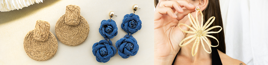 Boucles d’oreilles en raphia et denim Boucles d’oreilles en raphia et denim